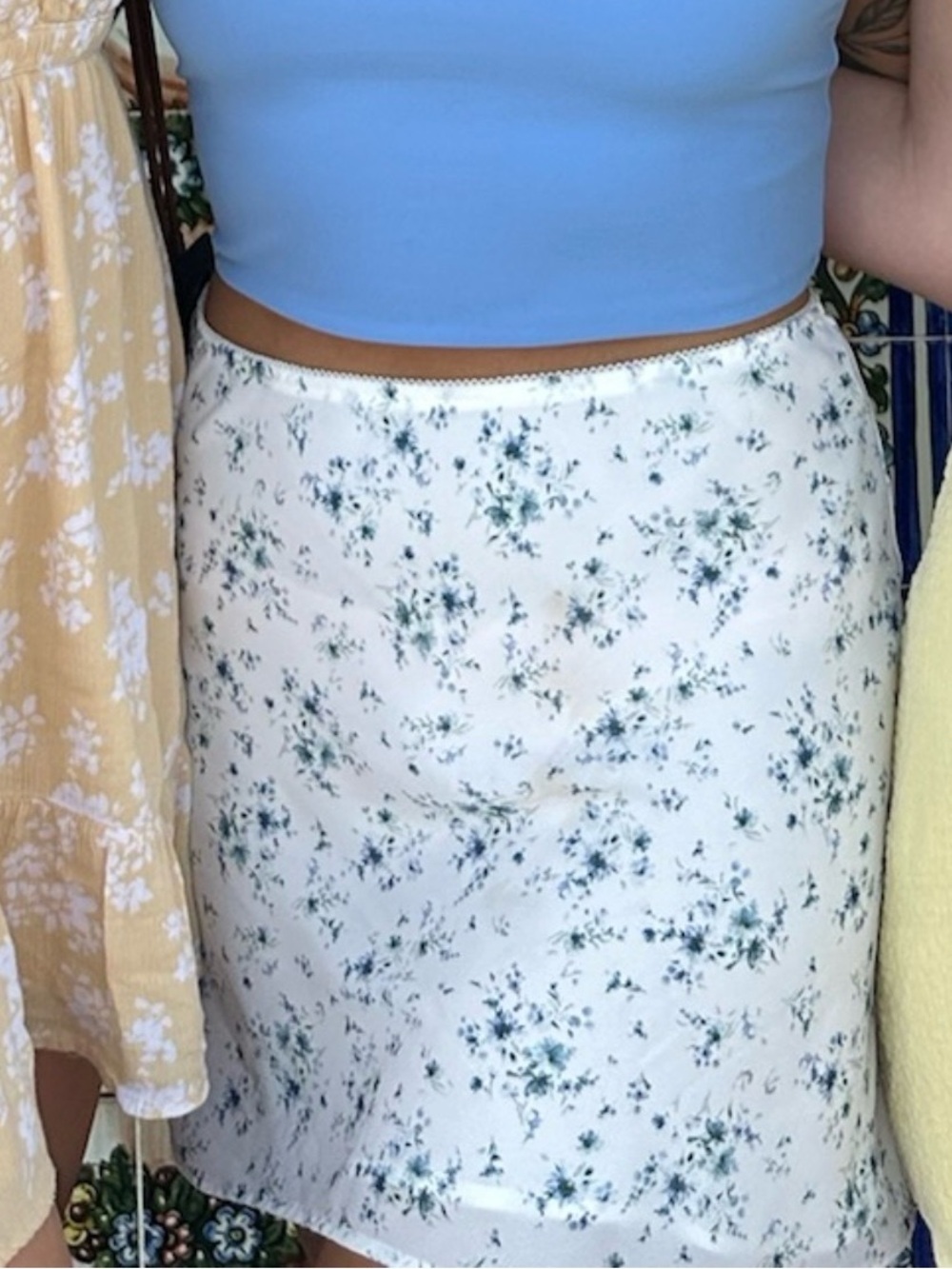 Garage White Mini Skirt with blue Floral Print